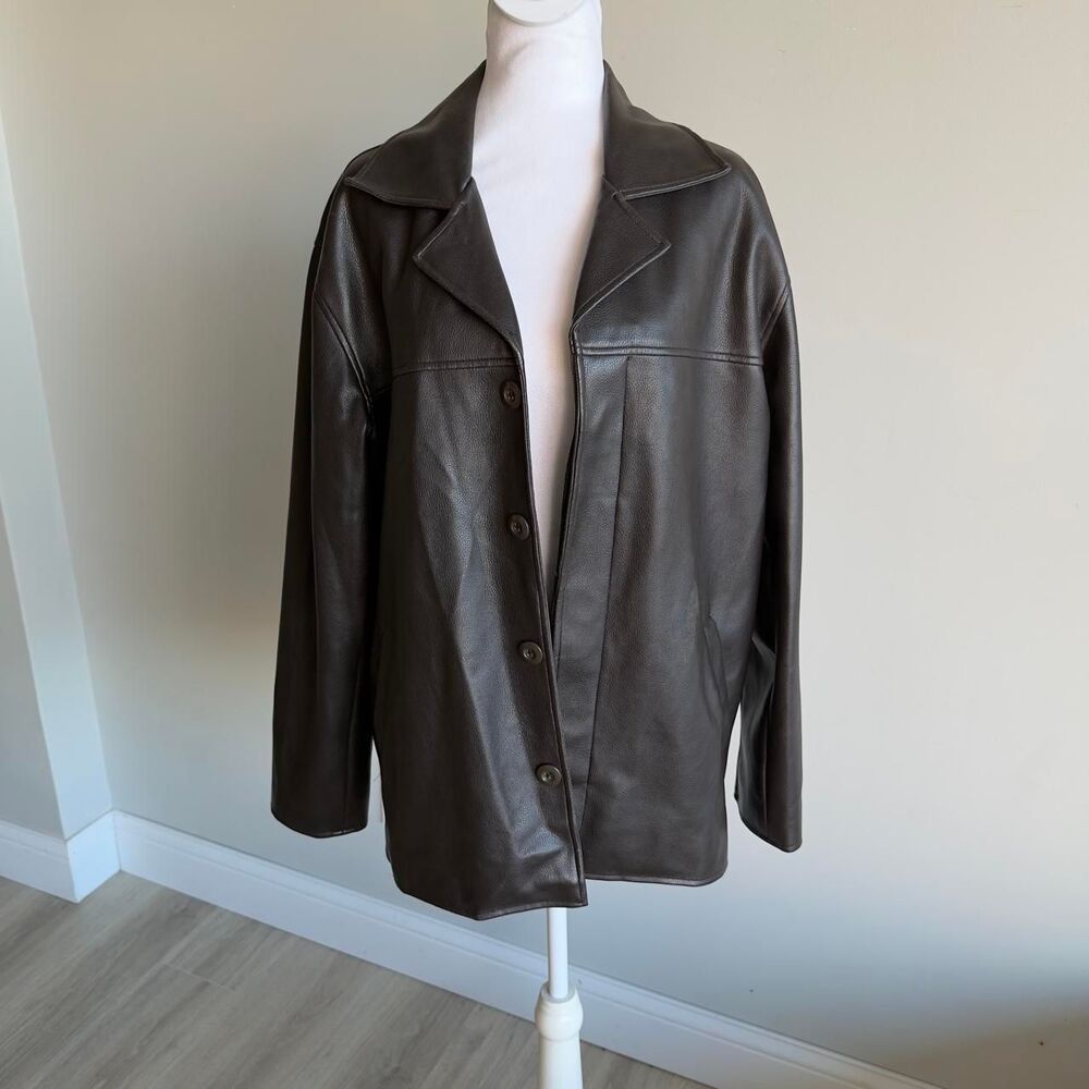 Rue21 Vintage Y2K Women's Small Chocolate Brown Vegan Leather Jacket Chic 90's